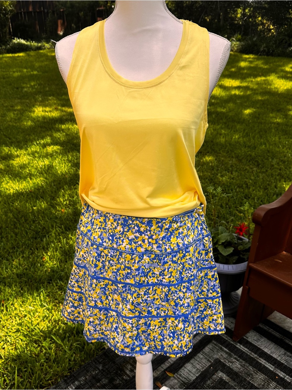 Ideology Yellow Tank with Blue & Yellow Floral Skater Skirt